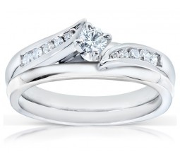 Half Carat Round Wedding Ring Set in White Gold on Sale
