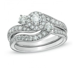0.92 Carat Round Cut Diamond Diamond Bridal Ring Set 10K White Gold