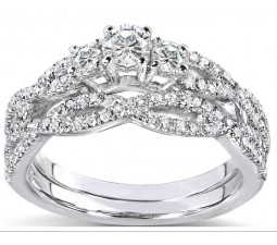 1 Carat Round Cut Diamond Antique Bridal Ring Set for Her 10K White Gold
