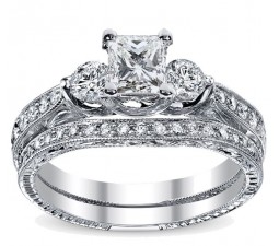 1 Carat Princess cut  Vintage Diamond Bridal Set 10K White Gold