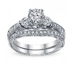 1 Carat Round Cut  Diamond Bridal Set 10K White Gold