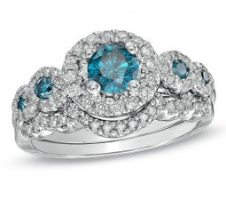 Huge 2 Carat Sapphire and Diamond Wedding Ring Set on Sale