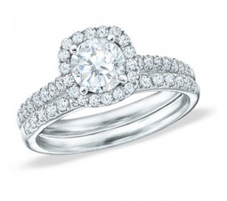 Big 2 Carat Round Diamond Halo Wedding Ring Set in 18k White Gold