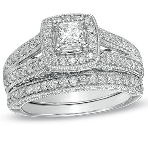 Enthralling Antique Wedding Ring Set 2 Carat Princess Cut