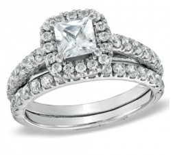 2 Carat Princess cut  Halo Wedding Ring Set on Sale 10K White Gold