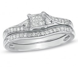 Inexpensive Half Carat Princess Bridal Set for Her in White Gold