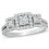 1 Carat Three Stone Princess Halo Diamond Engagement Ring