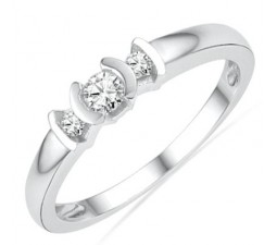 Inexpensive Round Three Stone Diamond Engagement Ring in White Gold