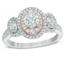 Designer 2 Carat Round Halo Engagement Ring in White and Rose Gold
