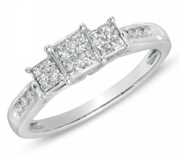 Perfect Inexpensive Three Stone Princess Diamond Engagement Ring in White Gold