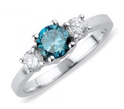 Half Carat Blue Sapphire and White Diamond Three Stone Engagement Ring