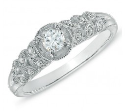 Antique Flower Design 1/2 Carat Round Diamond Engagement Ring