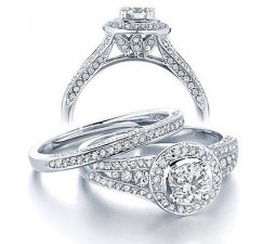 2 Carat Round Cut  Designer Diamond Bridal Ring Set 10K White Gold