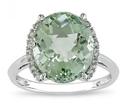 Luxurious 2.15 Carat Green Topaz and Diamond Ring in White Gold