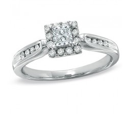 Half Carat Princess Halo Diamond Engagement Ring on Sale