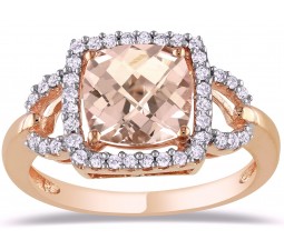 1.50 Carat Cushion Cut Morganite and Diamond Engagement Ring in Rose Gold