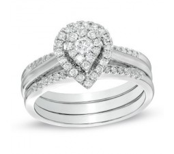 Beautiful 1 Carat Pear Halo Design Trio Ring Set for Her