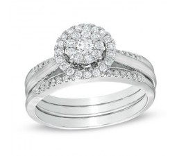 1 Carat Round Halo Trio Wedding Ring Set for Her in White Gold