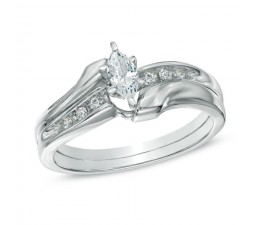 Inexpensive Half Carat Marquise Wedding Ring Set in White Gold