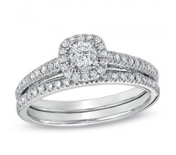 1 Carat Round Halo Diamond Wedding Ring Set in White Gold