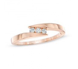 Inexpensive Round Three Stone Diamond Ring in Rose Gold