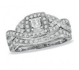 2 Carat Princess cut  Antique Diamond Wedding Ring Set 10K White Gold