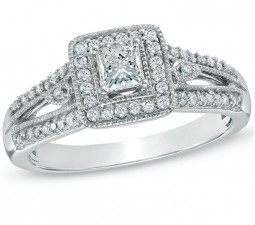 1 Carat Princess cut  Antique Diamond Engagement Ring on Sale 10K White Gold