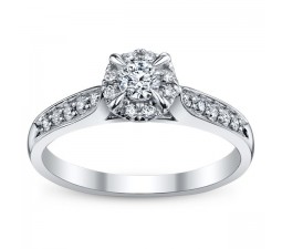 0.5 Carat Round Cut  Classic Halo Engagement Ring 10K White Gold