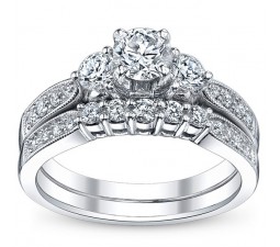 2 Carat Round Cut  Beautiful Diamond Wedding Set 10K White Gold