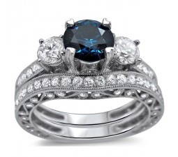 Bestselling Antique Sapphire and Diamond Designer Wedding Ring Set