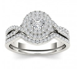 1.10 Carat Round Diamond Double Halo Wedding Ring Set for Her