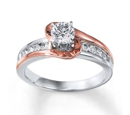 1 Carat Unique Round Two Tone White and Rose Gold Engagement Ring