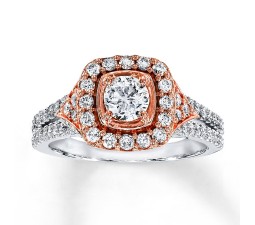 Designer Round Diamond Engagement Ring in White and Rose Gold