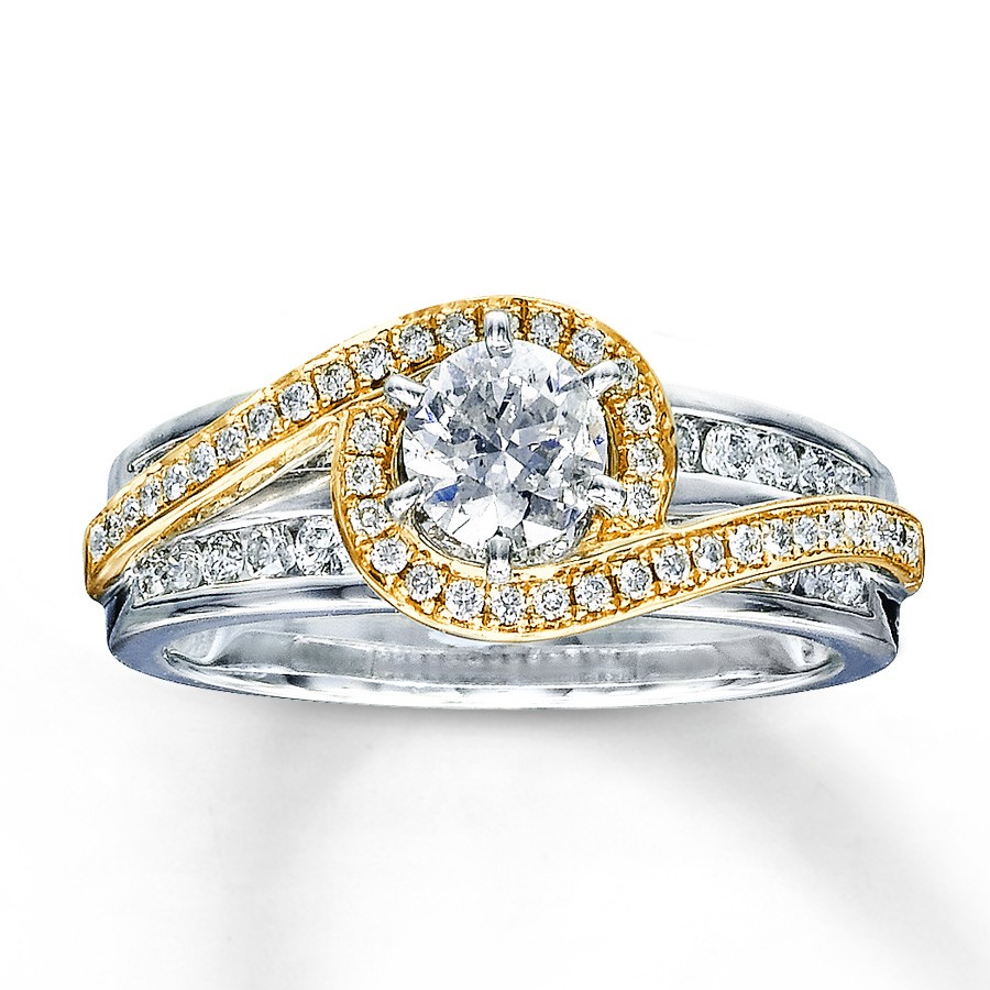 Designer White and Yellow Gold Round Diamond Engagement Wedding Ring ...