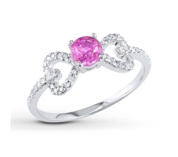 Unique Half Carat Pink Sapphire and Diamond Engagement Ring in White Gold