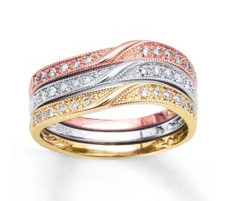 Perfect Combination Set of 3 Round Diamond Wedding Ring Bands in MultiColor Gold