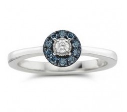 On Sale 1/4 Carat Round Diamond and Sapphire Halo Engagement Ring in White Gold