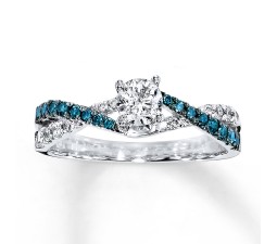 Perfect Combination Half Carat Round Diamond and Sapphire Engagement Ring