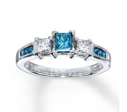 Princess cut Blue Sapphire and Diamond Engagement Ring in White Gold