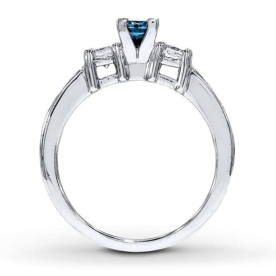 Princess cut Blue Sapphire and Diamond Engagement Ring in White Gold ...