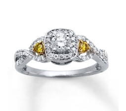 1 Carat White and Yellow Diamond Engagement Ring for Her