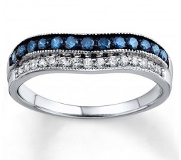 Designer Blue Sapphire and White Diamond Wedding Ring Band in White Gold