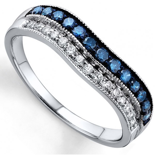 Designer Blue Sapphire and White Diamond Wedding Ring Band in White ...