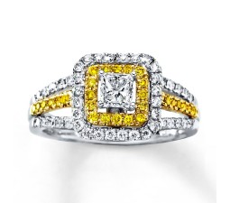 1 Carat Princess cut Diamond and Citrine Engagement Ring in White Gold