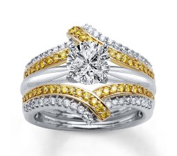 1.50 Carat Round White and Yellow Diamond Bridal Set in White Gold