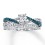 1 Carat Luxurious Round White and Blue Diamond Bridal Ring Set