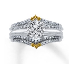 Designer 1 Carat Round White and Yellow Diamond Wedding Set for Women