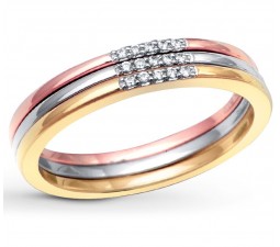 3 Piece Tri Color White Rose and Yellow Wedding Ring Band for Women