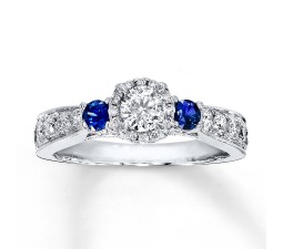 1 Carat Round Diamond and Sapphire Halo Engagement Ring in White Gold