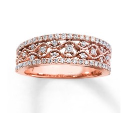 Antique Round Diamond Wedding Ring Band in Rose Gold